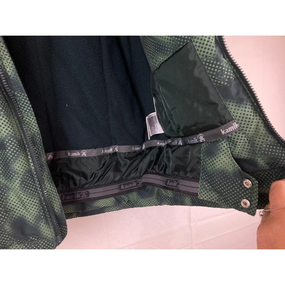 Kamik Winter Jacket Boys sz 12 Green Camo Insulated Ski Coat School Warm Outdoor
